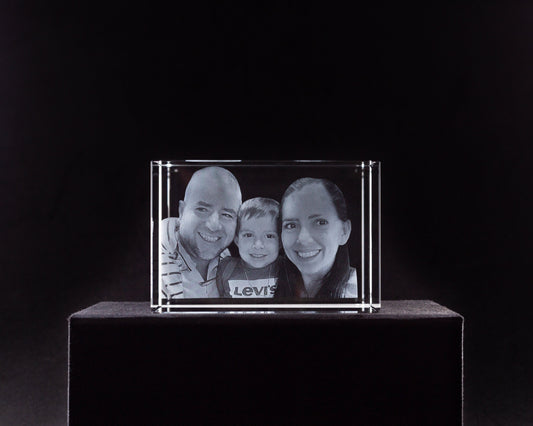 Foto en cristal 3D con forma de rectángulo. Regalos con fotos personalizadas.